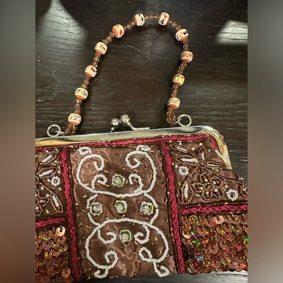 Petite jeweled sequin fabric evening beaded handled handbag. New - Picture 12 of 16